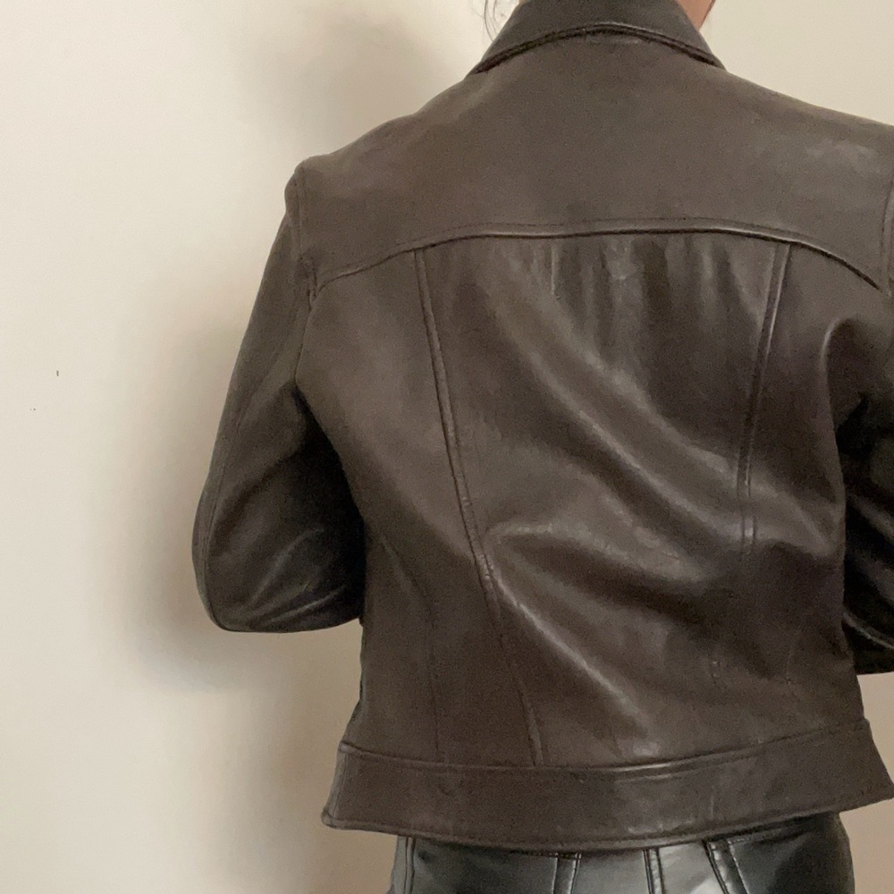 Made in Italy Brown Italian Collar Leather Jacket - Picture 4 of 6